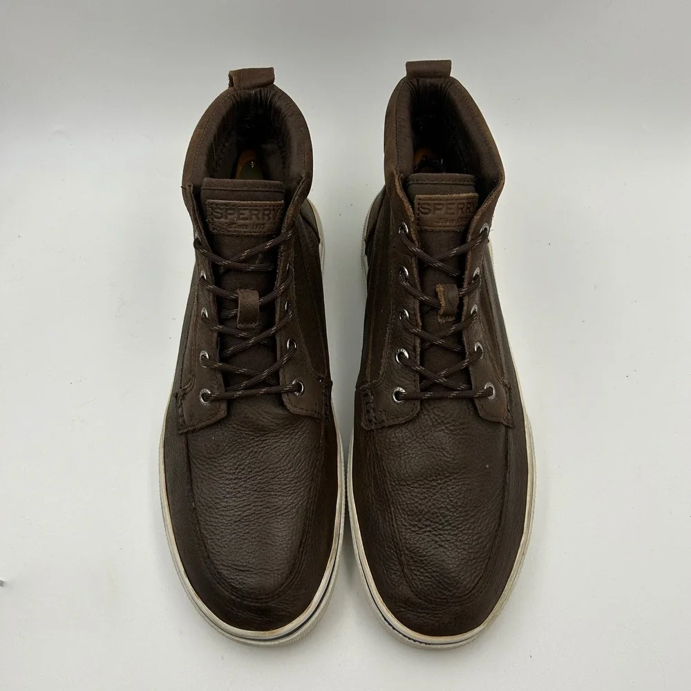 Sperry Halyard Sneaker Boots Leather Chukka Mens 12 Brown Mid Top Preppy Rugged‎
